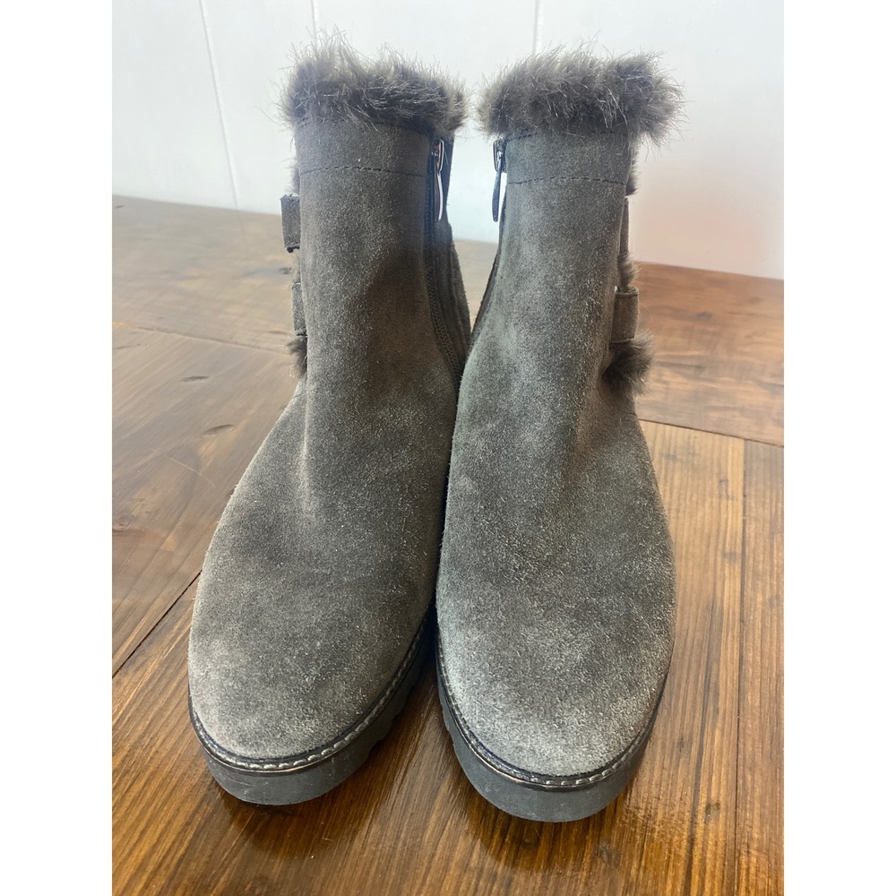 Franco Sarto Grey Suede Faux Fur Trim Ankle Boots Women 8M SKU DC1 - Picture 2 of 8